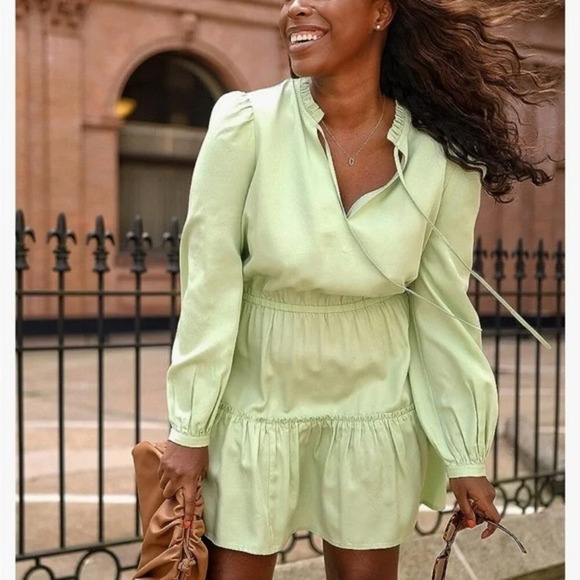 The Drop Women's Smoke Green Long Sleeve V-Neck Mini Dress size Large - Picture 5 of 13